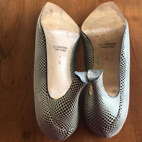 Rare Vintage Charles Jourdan Leather Pumps Black & Ivory Pattern Sz‎ 6 - EUC - Picture 11 of 14